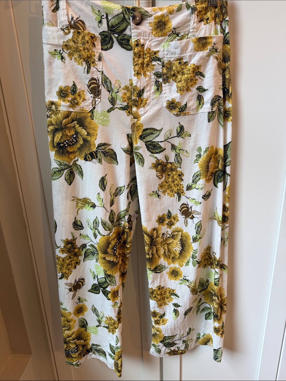 Maeve Anthropologie Colette Wide-Leg Pants - Floral Bee Linen blend